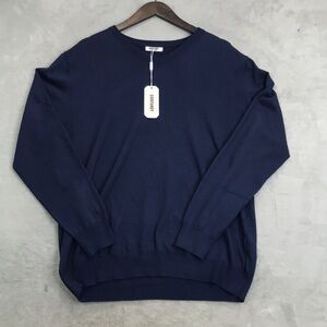 Coofandy Men's Navy Blue Ribbed Crewneck Sweater Size L New